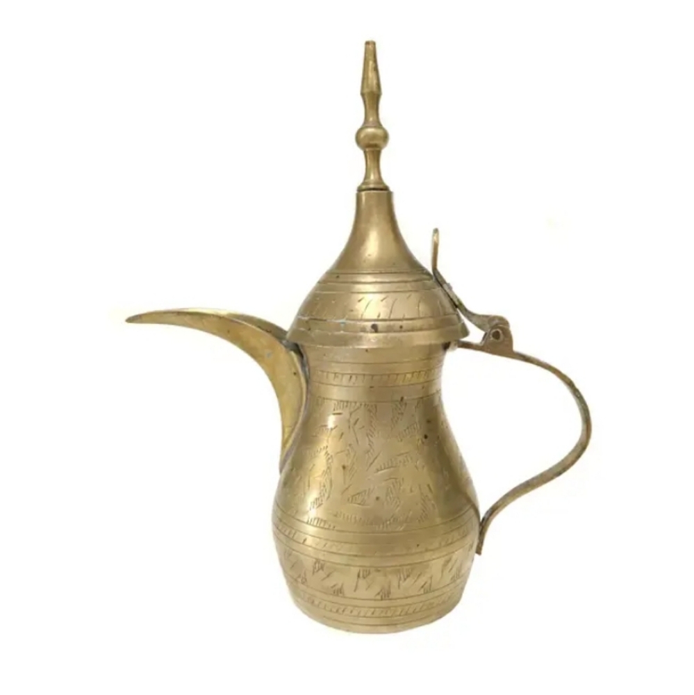 Vintage Hand Made Etched Brass Arabic Dallah Coffee Pot